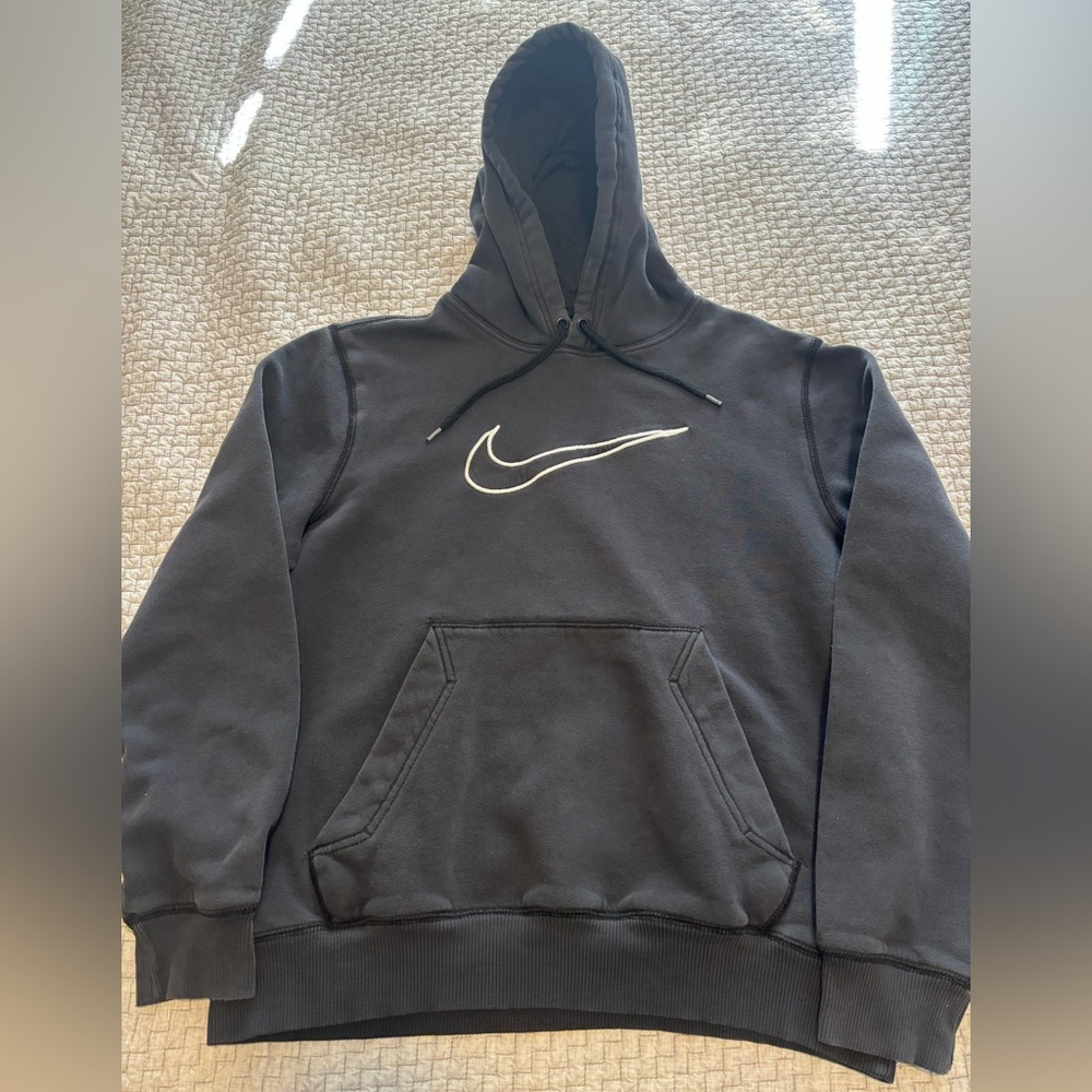 Y2K Nike Big Center Swoosh Black Hoodie Size Medium